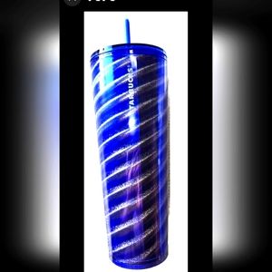 New, Starbucks Hanukkah 2023 Winter Blue/Silver Ribbon Wrap Swirl  24oz